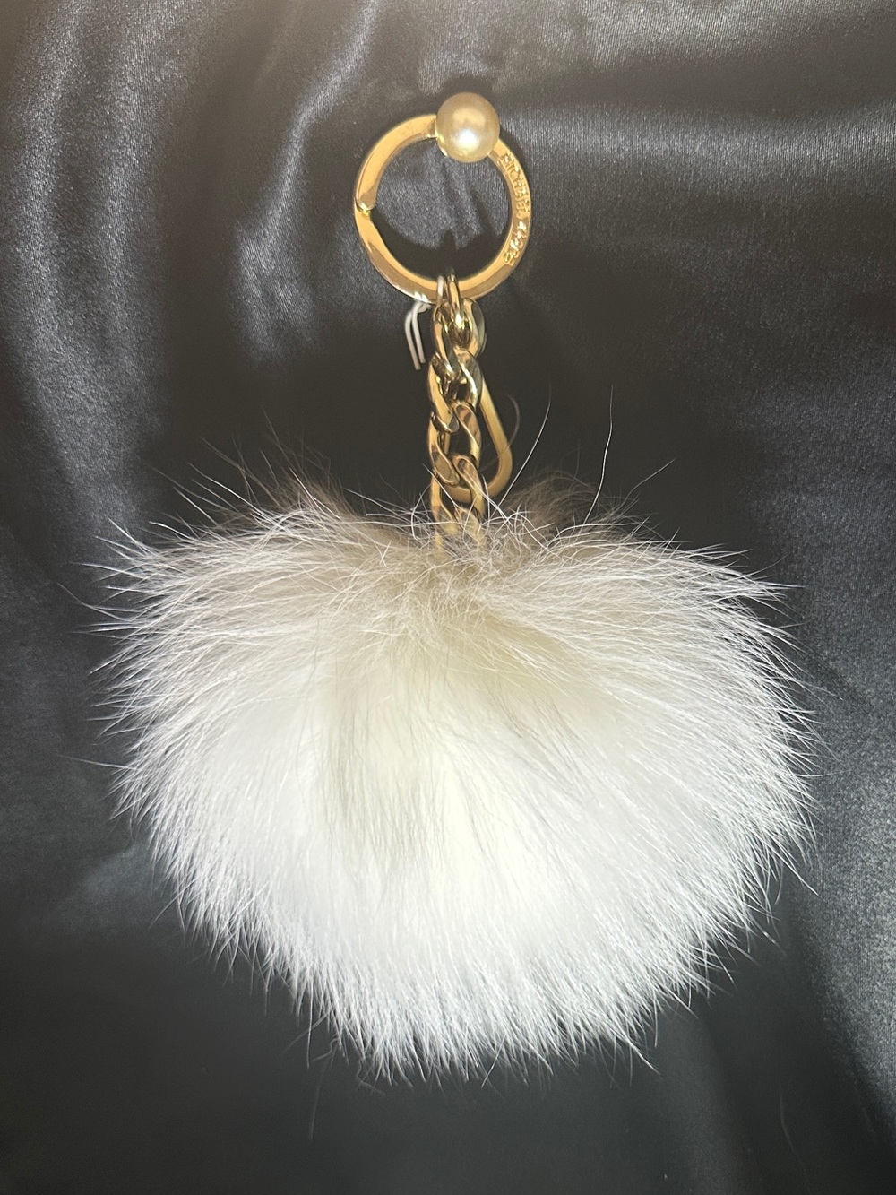Michael Kors Black Fur Pom Pom Keychain with Gold Ring